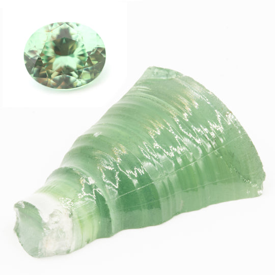 69ct Recrystallized Green Sapphire (Czochralski) Lab Grown Faceting Rough