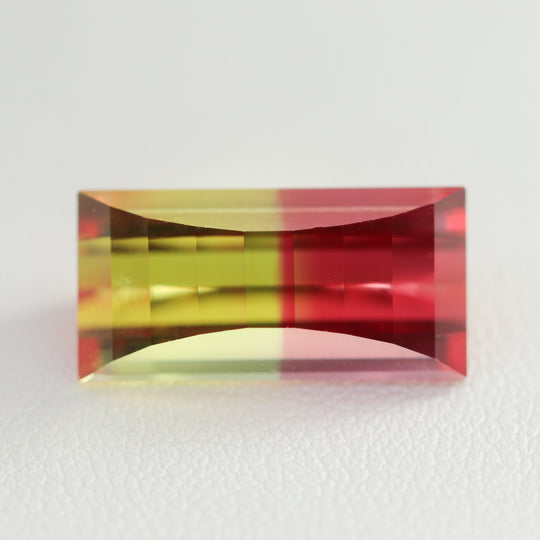 13.98ct Recrystallized Bi-Color Orange/Yellow Sapphire Baguette 17x8 Lab Created