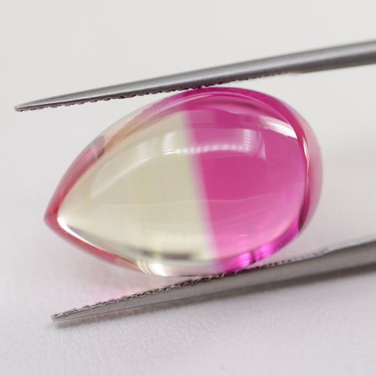 15.31ct Bi-Color Pink/Peach Sapphire Pear Cabochon 18x11 Lab Created