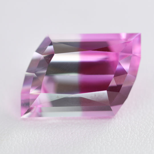 19.1ct Recrystallized Bi-Color Pink/White Sapphire Baguette 20x12 Lab Created
