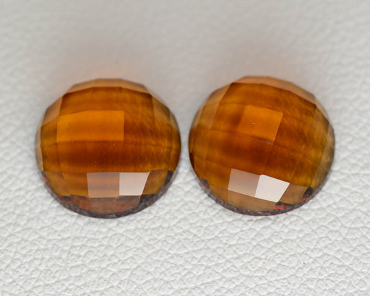 6.2ct 2pcs Set Hydrothermal Madeira Citrine Round Cabochon 10 mm Lab Created