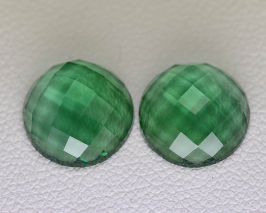 5.8ct 2pcs Set Hydrothermal Green Quartz Round Cabochon 10 mm Lab Created Stone