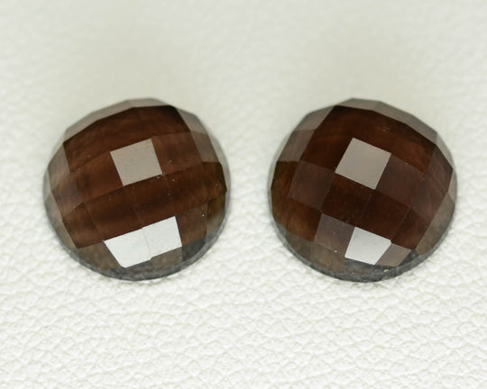 6.2ct 2pcs Set Hydrothermal Smoky Quartz Round Cabochon 10 mm Lab Created Stone