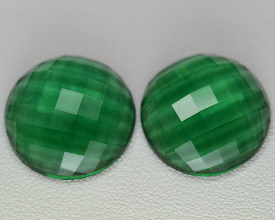26.4ct 2pcs Set Hydrothermal Green Quartz Round Cabochon 17.5 mm Lab Created