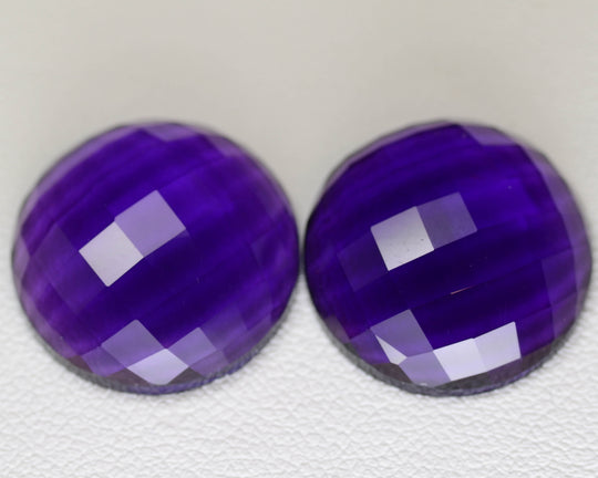26.8ct 2pcs Set Hydrothermal Purple Amethyst Round Cabochon 17.5 mm Lab Created
