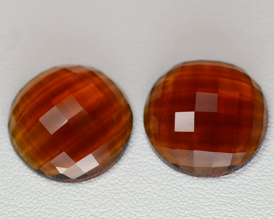 26.5ct 2pcs Set Hydrothermal Madeira Citrine Round Cabochon 17.5 mm Lab Created