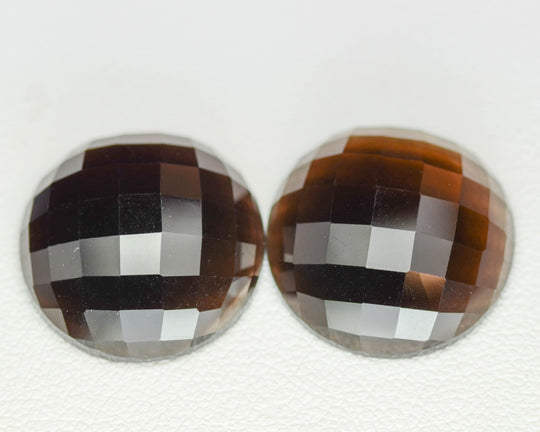 26.05ct 2pcs Set Hydrothermal Smoky Quartz Round Cabochon 17.5 mm Lab Created