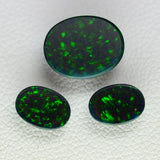 2.83ct 3pcs Set Non-Resin Black Opal with Green Fire Oval Cabochon Lab Created