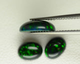 2.83ct 3pcs Set Non-Resin Black Opal with Green Fire Oval Cabochon Lab Created