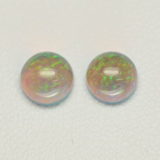 1.81ct 2pcs Set Non-Resin Brown Opal with Green Fire Cabochon 6 mm Lab Created