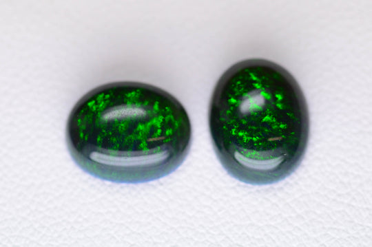 4.21ct 2pc Set Non-Resin Black Opal with Green Fire Cabochon 10x8 mm Lab Created