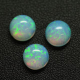 4.96ct 3pcs Set Non-Resin White Opal with Green Fire Cabochon 8 mm Lab Created