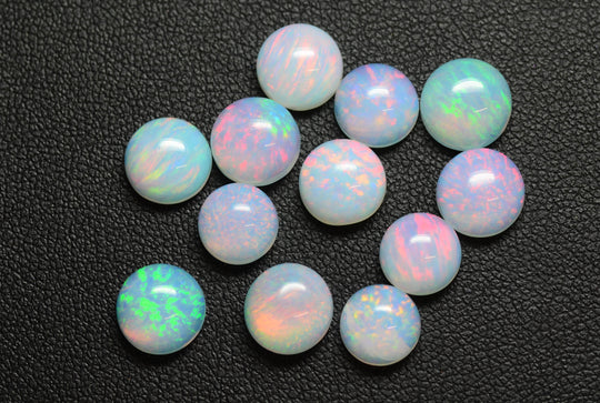 1.7-2.2ct 1pc Non-Resin White Opal with Green Fire Cabochon 7.5-8 mm Lab Created