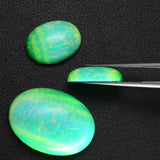 32.06ct 3pcs Set Synthetic Green Opal with Green Fire Oval Cabochon Lab Created