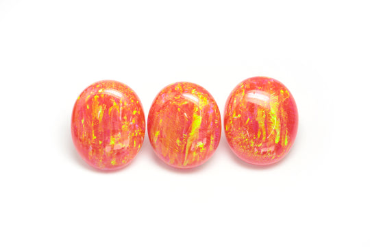 10.92ct 3pcs Set Red Jelly Opal with Green Fire Cabochon 14x12mm Lab Created