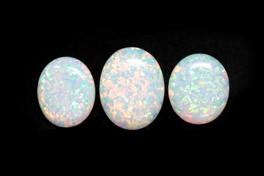 16.22ct 3pcs Set White Jelly Opal with Green Fire Cabochon 17x14mm Lab Created