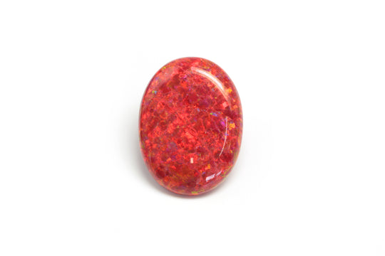 6.83ct Red Opal with Orange Fire Oval Cabochon 20x15mm Resin 15% Lab Created