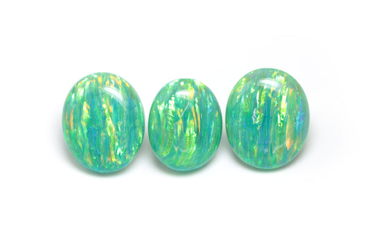 12.74ct 3pcs Set Green Jelly Opal with Green Fire Cabochon 15x12mm Lab Created