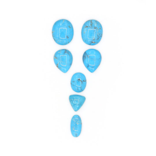 39ct 7pc Natural Turquoise Cabochon Set From Maikain Kazakhstan